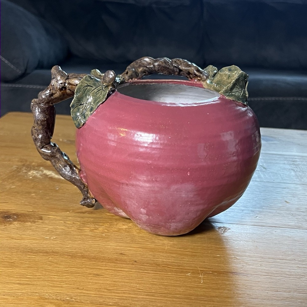 Handmade Studio Art Pottery Apple Pitcher Artist Signed Vintage 1995 Whimsical